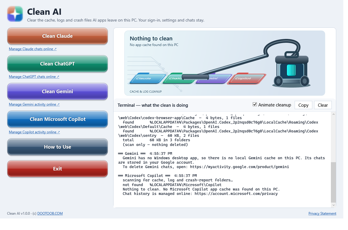 Local cleanup controls