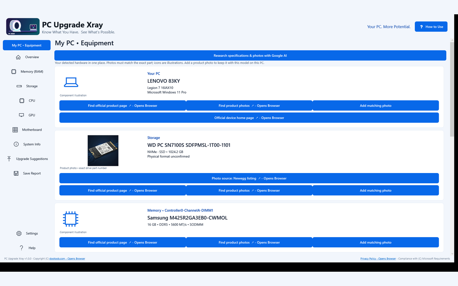 Equipment details