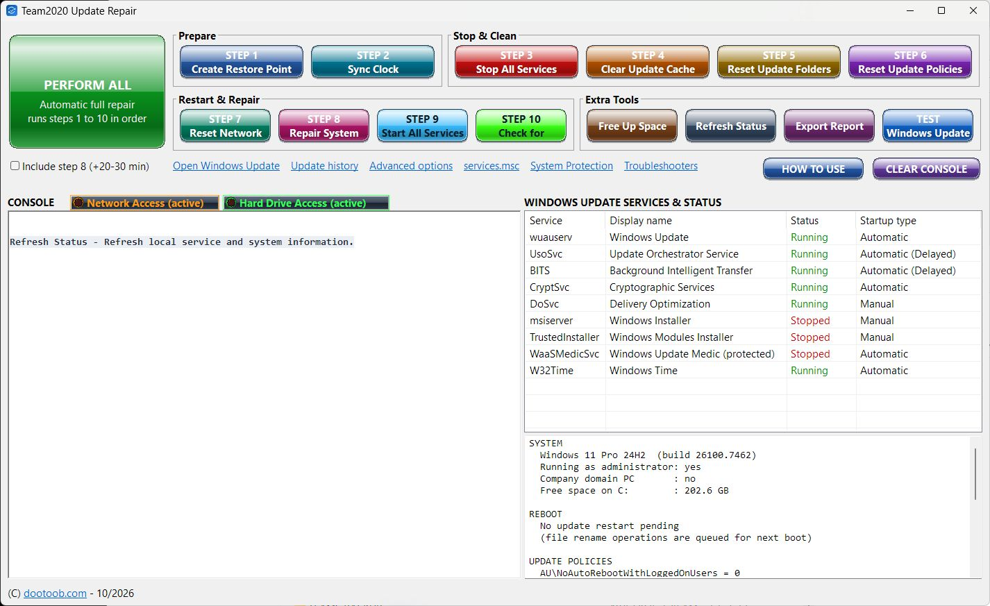 Repair tools and service status